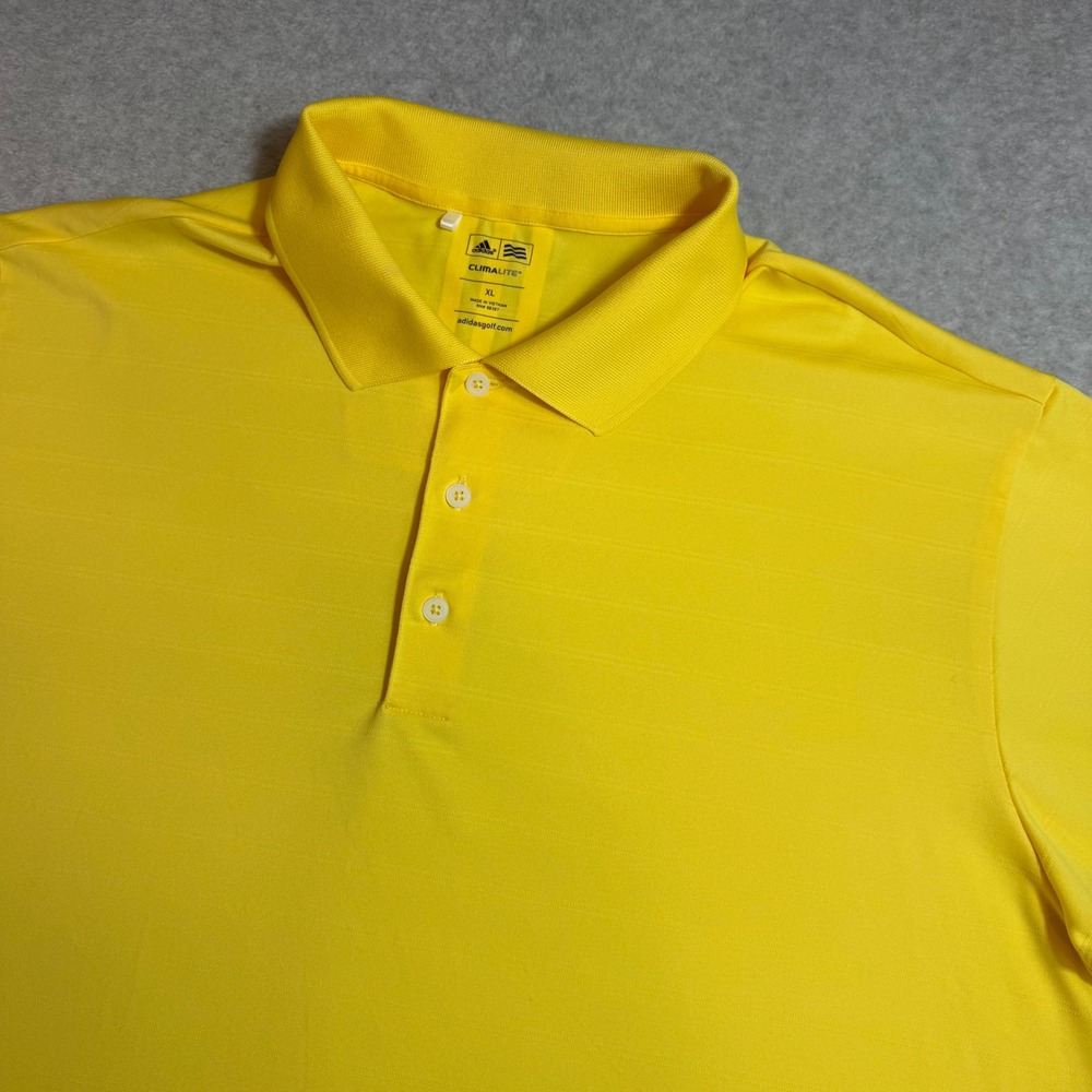 Adidas Golf Polo Men XL Yellow Climalite Striped Short Sleeve Shirt